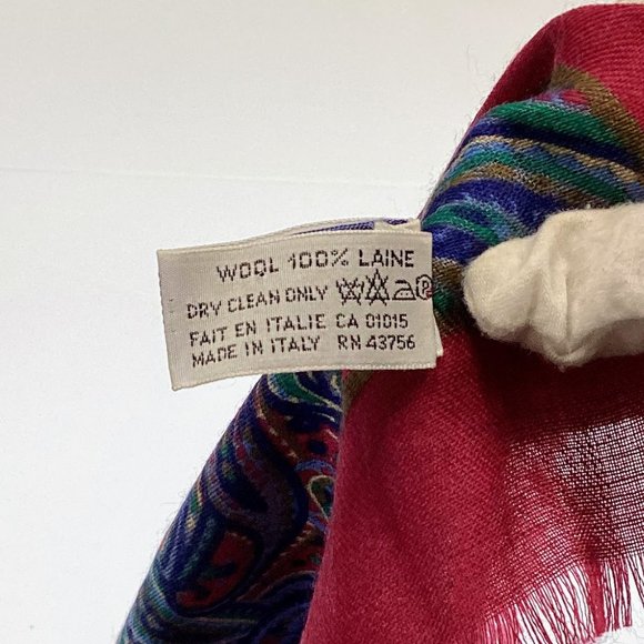 Vintage 70s Yves Saint Laurent Wool Paisley Polka Dot Fringed Scarf Fouard - Picture 5 of 5